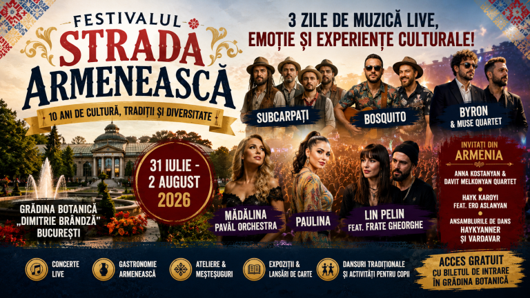 Festivalul Strada Armenească 2026 aduce trei zile de muzică, tradiții și experiențe culturale în inima Bucureștiului